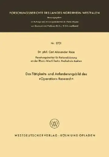 Cover of Das Tätigkeits- Und Anforderungsbild Des »Operations Research«