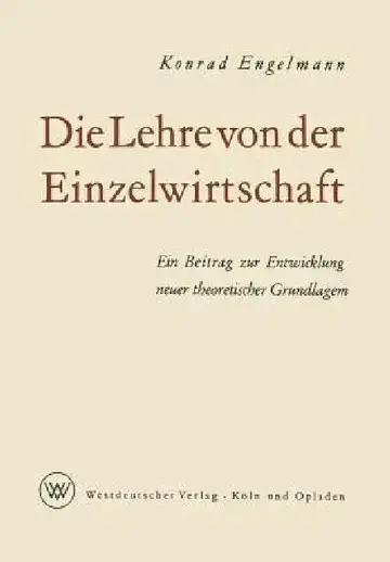 Cover of Die Lehre Von Der Einzelwirtschaft