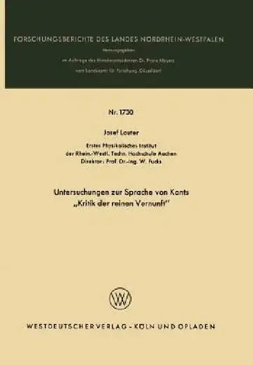 Cover of Untersuchungen Zur Sprache Von Kants "Kritik Der Reinen Vernunft"