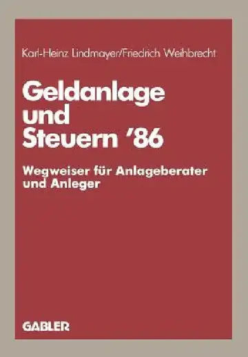 Cover of Geldanlage Und Steuern '86