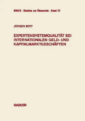 Cover of Expertensystemqualität Bei Internationalen Geld- Und Kapitalmarktgeschäften