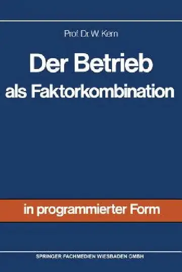 Cover of Der Betrieb ALS Faktorkombination