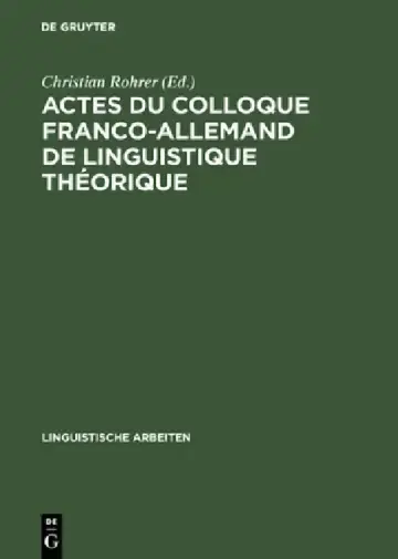 Cover of Actes du colloque franco-allemand de linguistique théorique