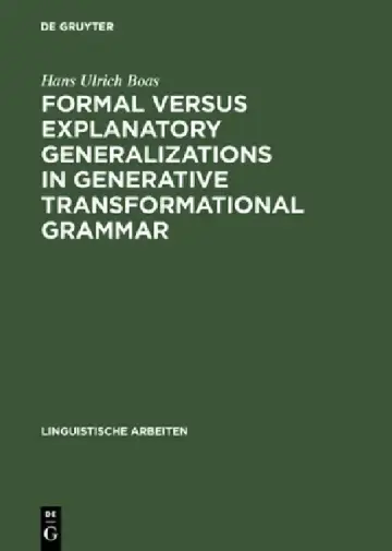 Cover of Formal Versus Explanatory Generalizations in Generative Transformational Grammar