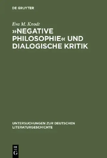 Cover of »Negative Philosophie« Und Dialogische Kritik