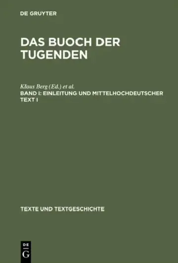 Cover of Das buoch der tugenden, Band I, Einleitung und mittelhochdeutscher Text I