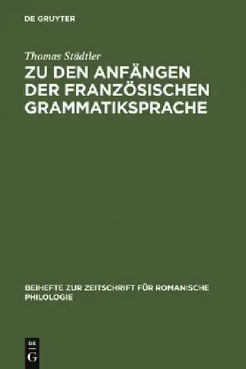 Cover of Zu Den Anfängen Der Französischen Grammatiksprache