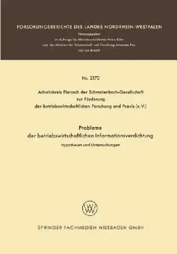 Cover of Probleme Der Betriebswirtschaftlichen Informationsverdichtung