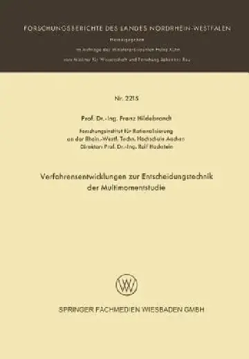 Cover of Verfarensentwicklungen Zur Entscheidungstechnik Der Multimomentstudie