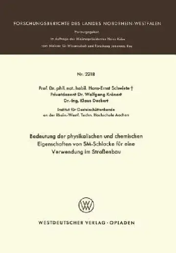 Cover of Bedeutung Der Physikalischen Und Chemischen Eigenschaften Von Sm-Schlacke Für Eine Verwendung Im Straßenbau