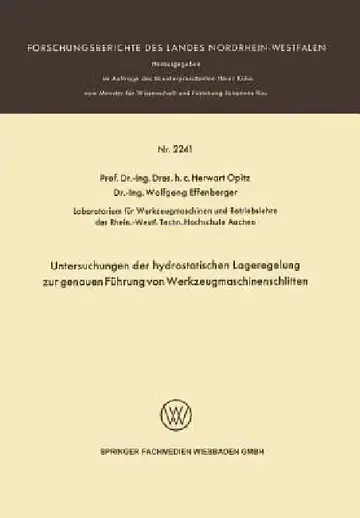 Cover of Untersuchungen Der Hydrostatischen Lageregelung Zur Genauen Führung Von Werkzeugmaschinenschlitten
