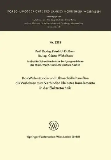 Cover of Das Widerstands- Und Ultraschallschweißen ALS Verfahren Zum Verbinden Kleinster Bauelemente in Der Elektrotechnik