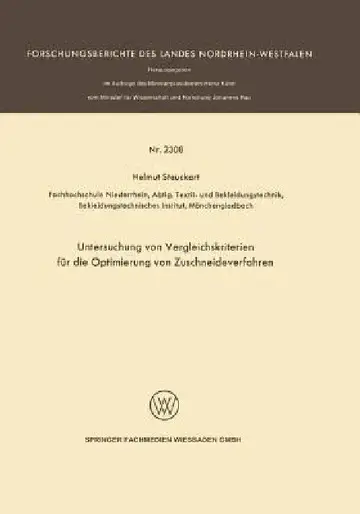 Cover of Untersuchung Von Vergleichskriterien Für Die Optimierung Von Zuschneideverfahren