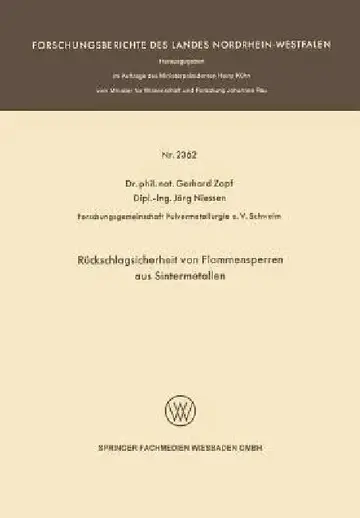 Cover of Rückschlagsicherheit Von Flammensperren Aus Sintermetallen