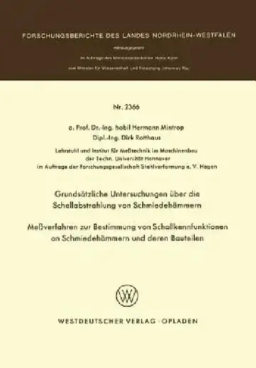 Cover of Grundsätzliche Untersuchungen Über Die Schallabstrahlung Von Schmiedehämmern Meßverfahren Zur Bestimmung Von Schallkennfunktionen an Schmiedehämmern U