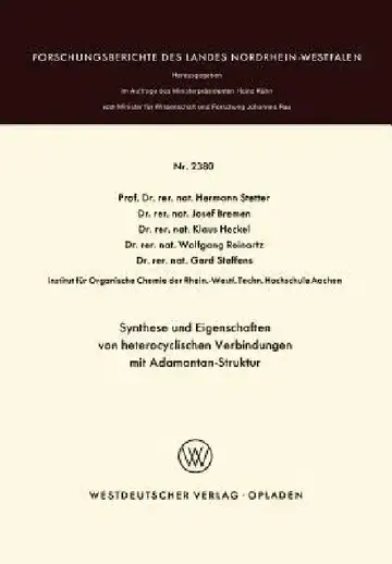 Cover of Synthese Und Eigenschaften Von Heterocyclischen Verbindungen Mit Adamantan-Struktur