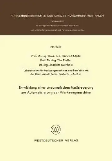 Cover of Entwicklung Einer Pneumatischen Meßsteuerung Zur Automatisierung Der Werkzeugmaschine