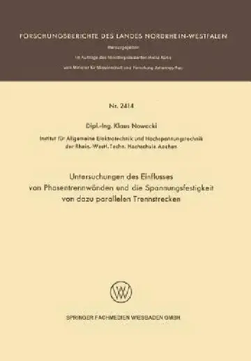 Cover of Untersuchungen Des Einflusses Von Phasentrennwänden Und Die Spannungsfestigkeit Von Dazu Parallelen Trennstrecken