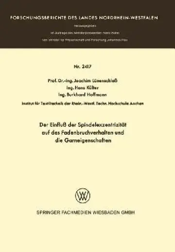 Cover of Der Einfluß Der Spindelexzentrizität Auf Das Fadenbruchverhalten Und Die Graneigenschaften