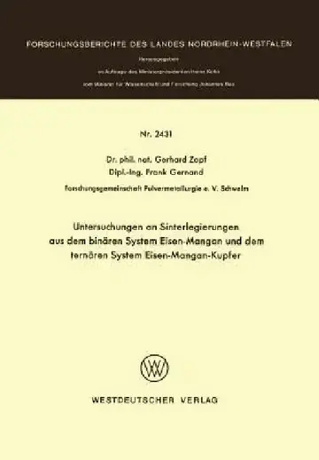 Cover of Untersuchungen an Sinterlegierungen Aus Dem Binären System Eisen-Mangan Und Dem Ternären System Eisen-Mangan-Kupfer