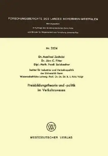 Cover of Preisbildungstheorie Und -Politik Im Verkehrswesen
