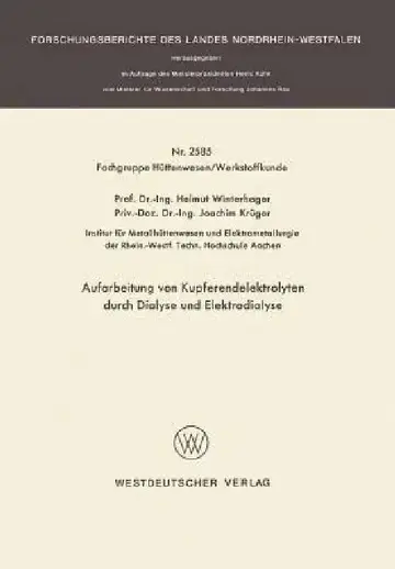 Cover of Aufarbeitung Von Kupferendelektrolyten Durch Dialyse Und Elektrodialyse