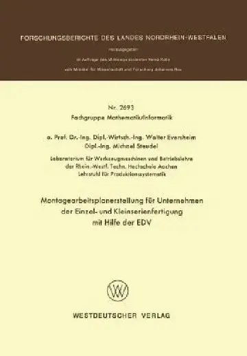 Cover of Montagearbeitsplanerstellung Für Unternehmen Der Einzel- Und Kleinserienfertigung Mit Hilfe Der EDV