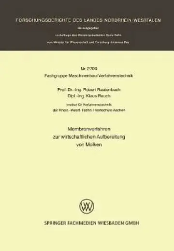 Cover of Membranverfahren Zur Wirtschaftlichen Aufbereitung Von Molken