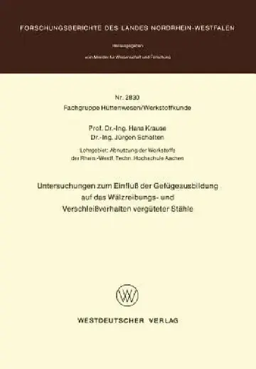 Cover of Untersuchungen Zum Einfluß Der Gefügeausbildung Auf Das Wälzreibungs- Und Verschleißverhalten Vergüteter Stähle