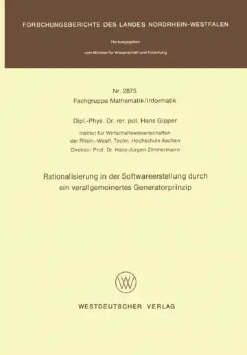Cover of Rationalisierung in Der Softwareerstellung Durch Ein Verallgemeinertes Generatorprinzip