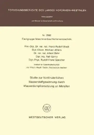 Cover of Studie Zur Kontinuierlichen Wasserstoffgewinnung Durch Wasserdampfzersetzung an Metallen