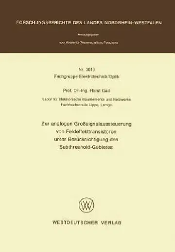 Cover of Zur Analogen Großsignalaussteuerung Von Feldeffekttransistoren Unter Berücksichtigung Des Subthreshold-Gebietes