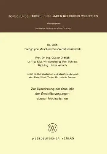 Cover of Zur Berechnung Der Stabilität Der Gestellbewegungen Ebener Mechanismen