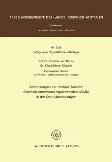 Cover of Anwendungen der hochauflösenden Sekundärionenmassenspektrometrie (SIMS) in der Oberflächenanalyse