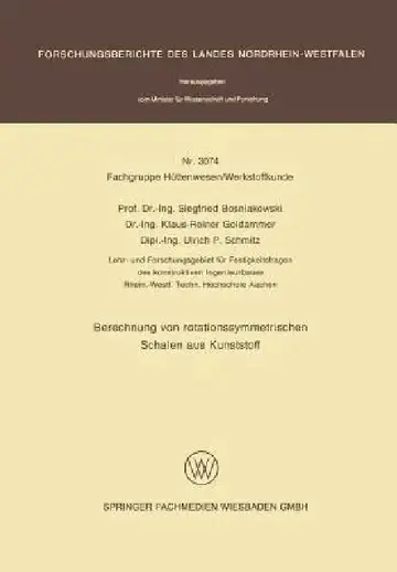 Cover of Berechnung Von Rotationssymmetrischen Schalen Aus Kunststoff