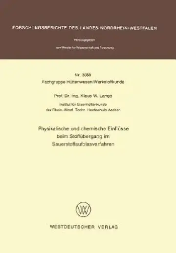 Cover of Physikalische Und Chemische Einflüsse Beim Stoffübergang Im Sauerstoffaufblasverfahren