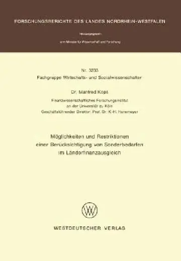 Cover of Möglichkeiten Und Restriktionen Einer Berücksichtigung Von Sonderbedarfen Im Länderfinanzausgleich