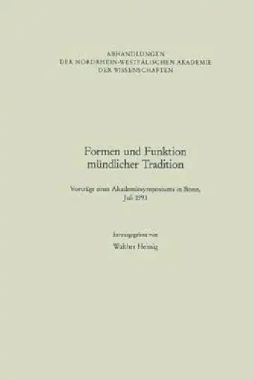 Cover of Formen Und Funktion Mündlicher Tradition