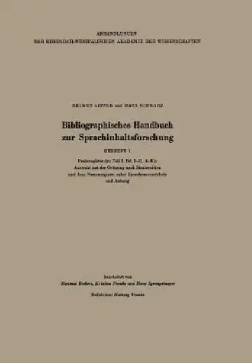 Cover of Bibliographisches Handbuch Zur Sprachinhaltsforschung