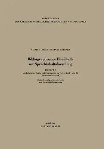 Cover of Bibliographisches Handbuch Zur Sprachinhaltsforschung