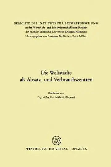 Cover of Die Weltstädte ALS Absatz- Und Verbrauchszentren