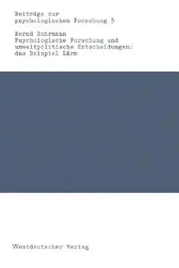 Cover of Psychologische Forschung Und Umweltpolitische Entscheidungen