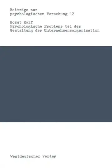 Cover of Psychologische Probleme Bei Der Gestaltung Der Unternehmensorganisation