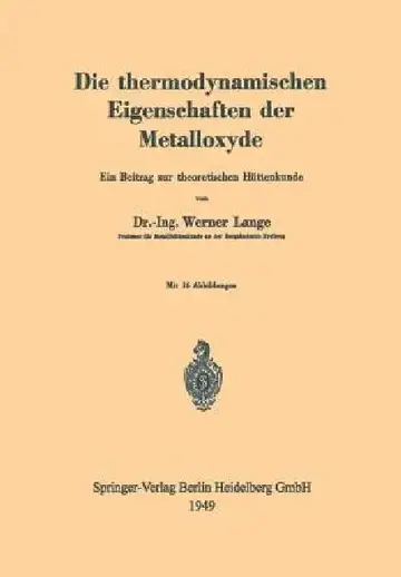 Cover of Die Thermodynamischen Eigenschaften Der Metalloxyde