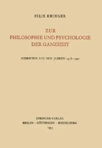 Cover of Zur Philosophie Und Psychologie Der Ganzheit
