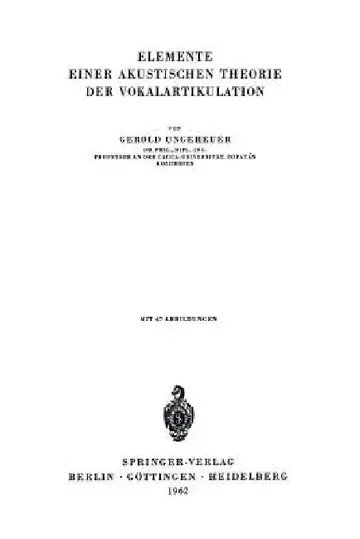 Cover of Elemente Einer Akustischen Theorie Der Vokalartikulation