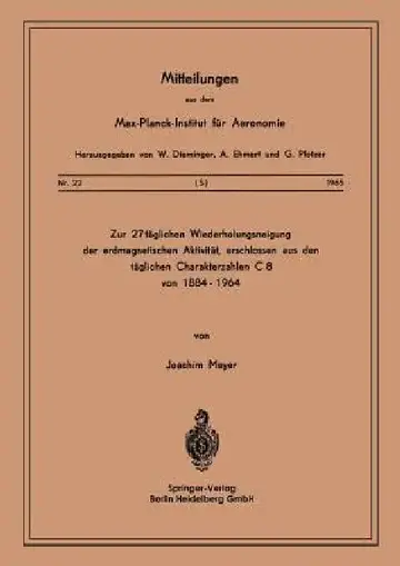 Cover of Zur 27-Täglichen Wiederholungsneigung Der Erdmagnetischen Aktivität, Erschlossen Aus Den Täglichen Charakterzahlen C8 Von 1884-1964