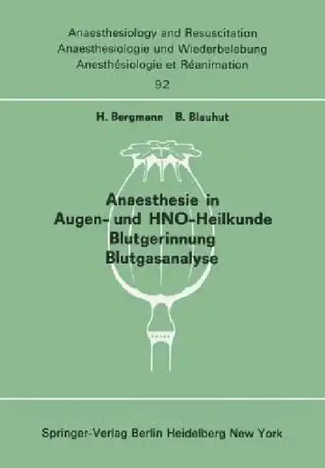 Cover of Anaesthesie in Augen- Und Hno-Heilkunde Blutgerinnung Blutgasanalyse