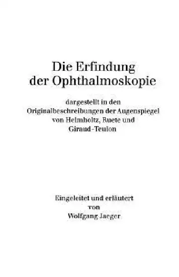 Cover of Die Erfindung Der Ophthalmoskopie