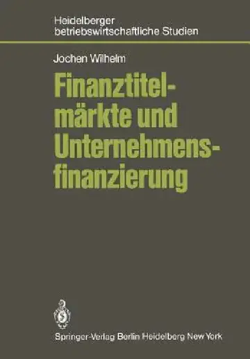 Cover of Finanztitelmärkte Und Unternehmensfinanzierung